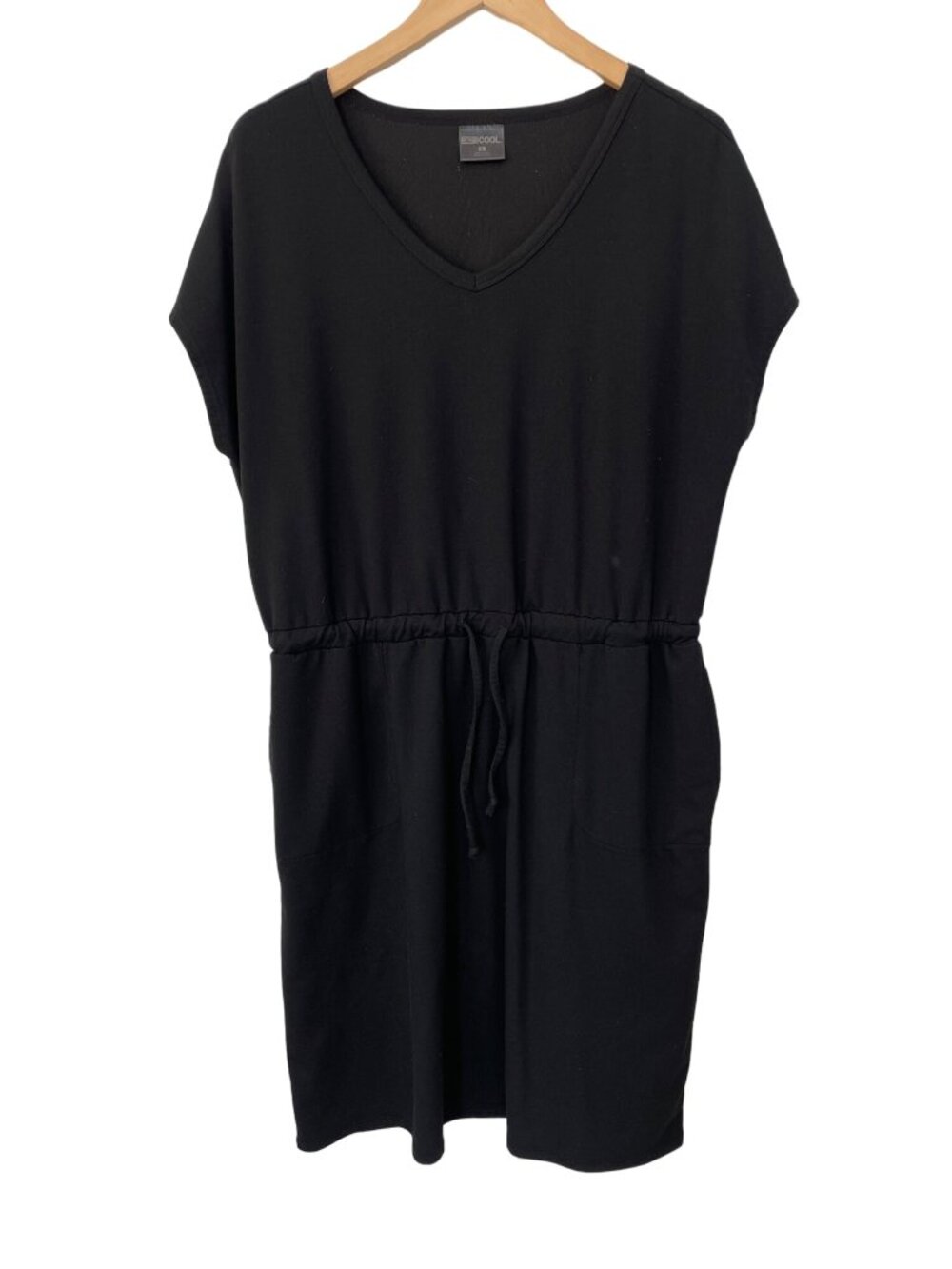 32 Degrees Cool Soft Lux Dress Size Large Drawstring Waist Black Polyester Blend